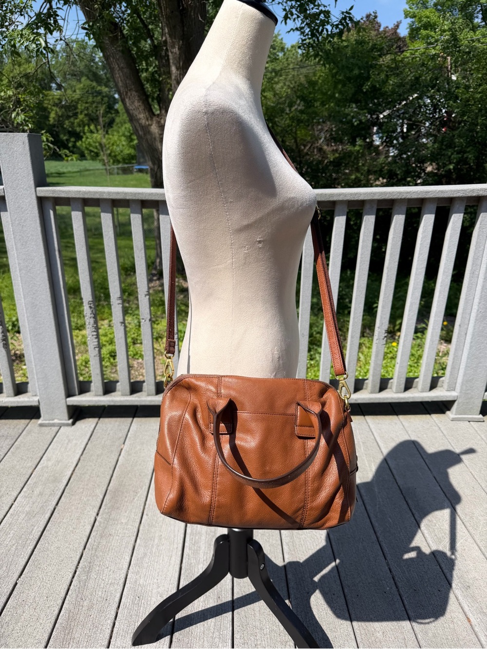 Fossil Cognac Brown Leather Satchel Crossbody Bag Genuine Leather Purse